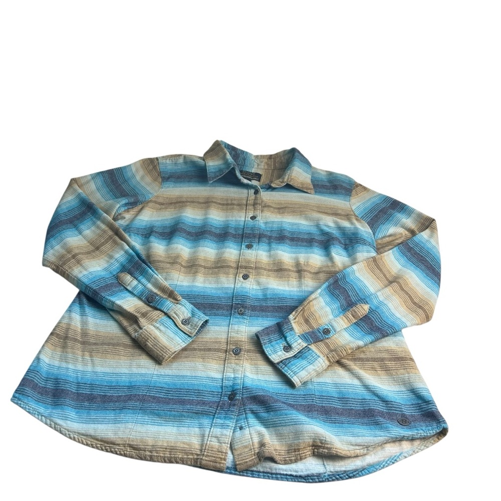 Noble Outfitters Women’s Large Cotton Blue/Tan Button Front Shirt Preowned